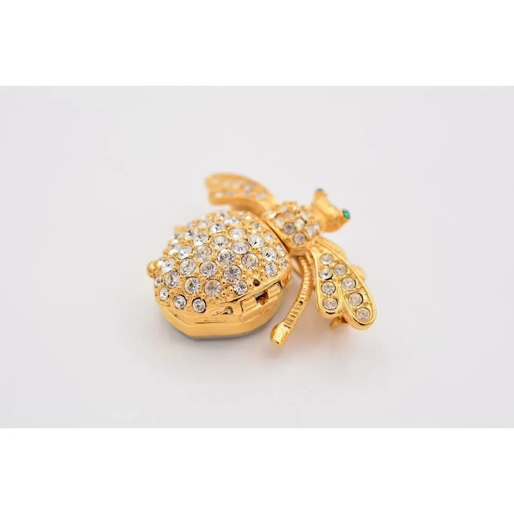 Joan Rivers Vintage Fly Watch Pin Brooch Rhinestone Crystal Gold Signed Bin5A